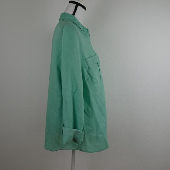 Investments Linen Blouse Top Women's 14W Green Roll Tab Sleeves - Picture 5 of 10